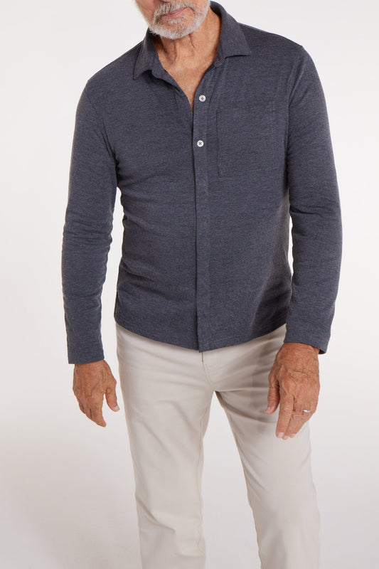 Pete Double Knit Magnetic Polo in Heather Gray